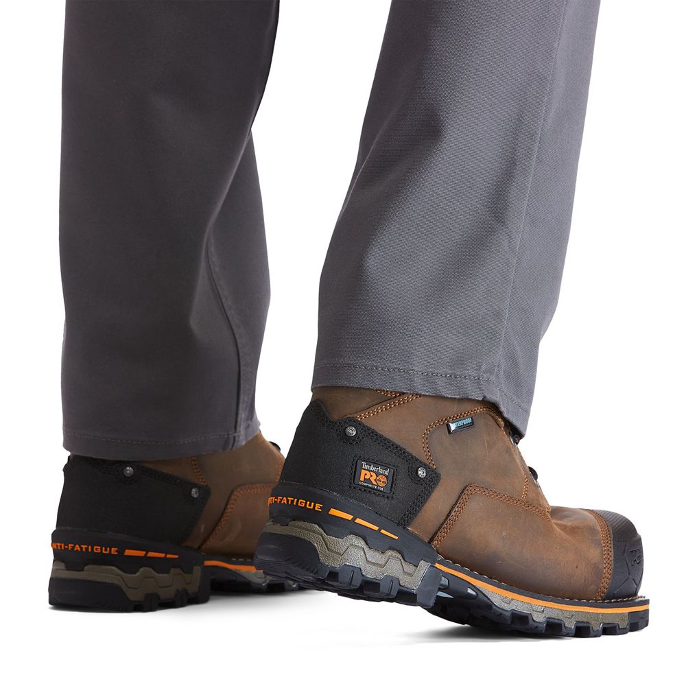 Timberland Μποτακια Εργασίας Ανδρικα Καφε/Μαυρα - Pro® Boondock 6\" Comp Toe - Greece 8461035-ZI